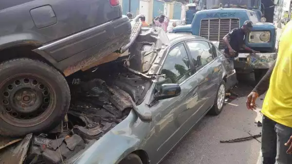 Husband And Wife Survive Multiple Car Accident In Ikeja, Lagos. [Photos]